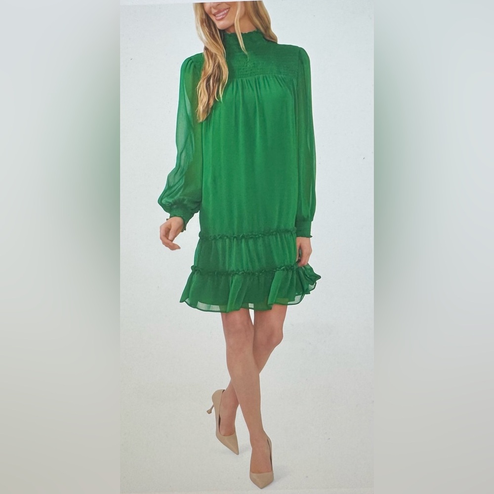 CeCe Women's Long Sleeve Mock-Neck Ruffle Hem Dress